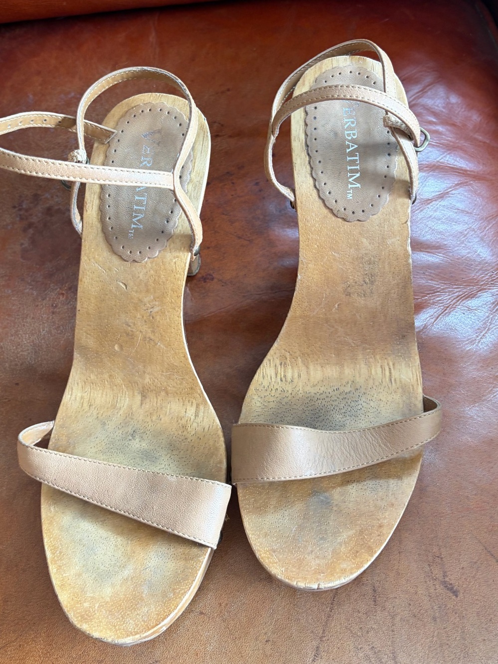 Barely There Tan Leather Ankle-Strap Sandals